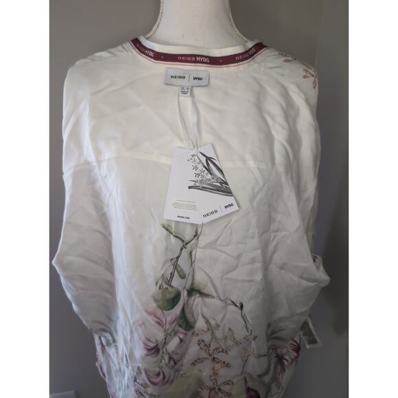 Reiss NYBG Winona Botanical boho earthy hippie satin floral shirt NWT - Picture 6 of 10
